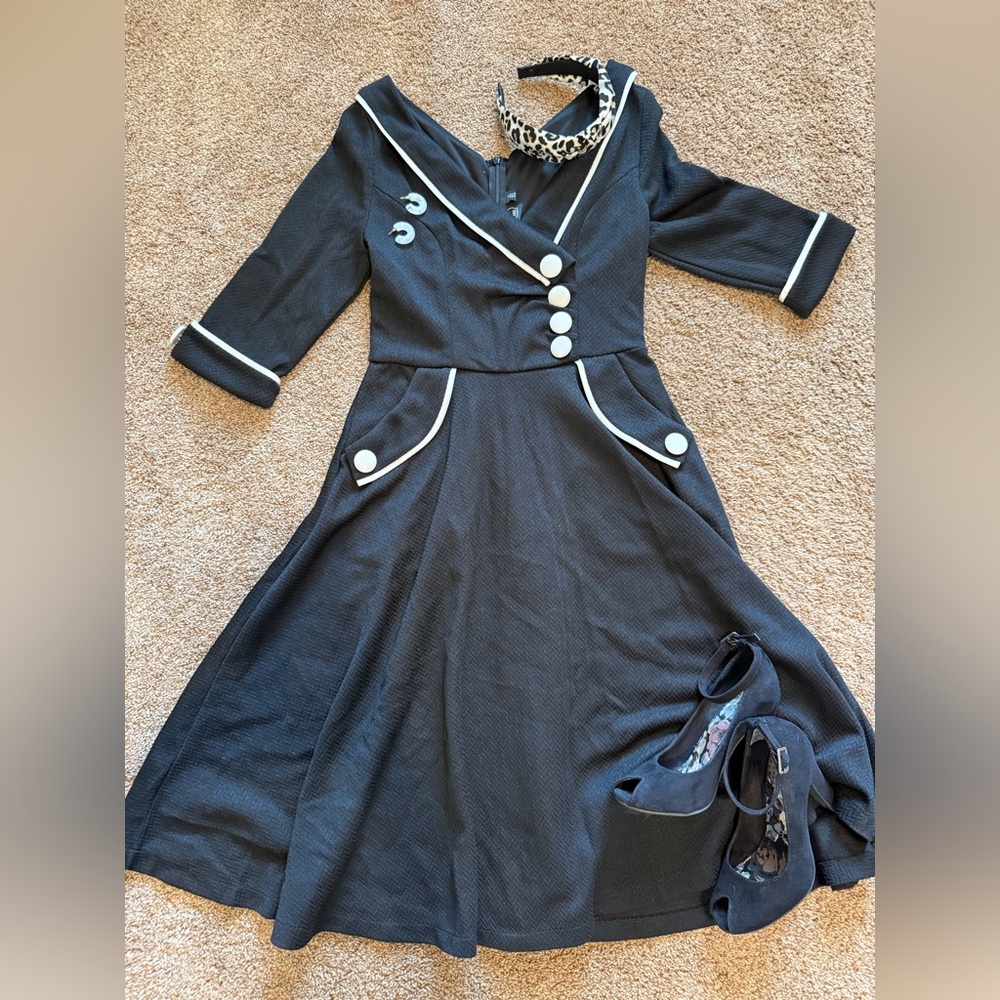 Unique Vintage Black and White Dress with accessories